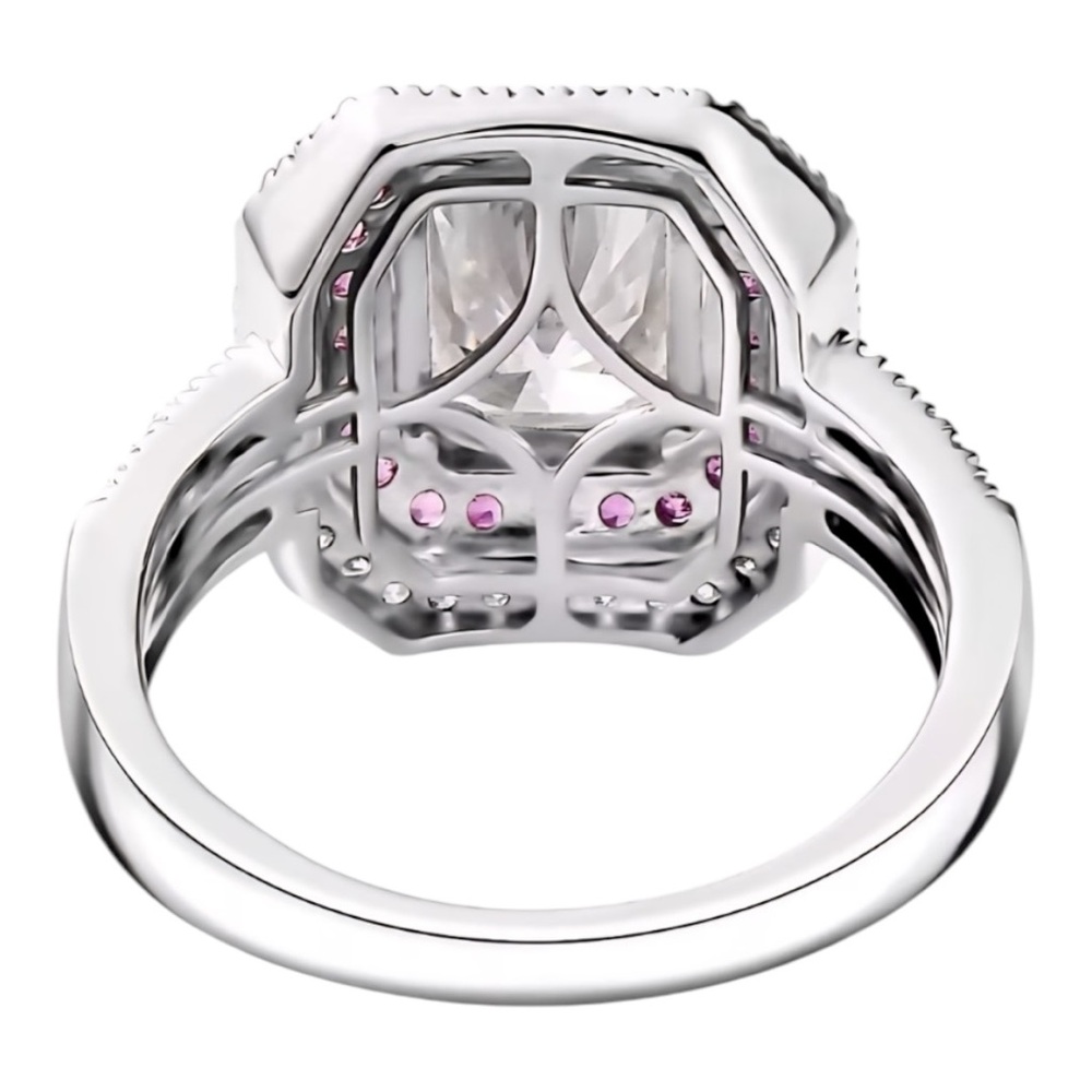Moissanite Pink Sapphire Halo Ring 3.50ctw 18K Rose Gold over 925 Sterling - Picture 4 of 6